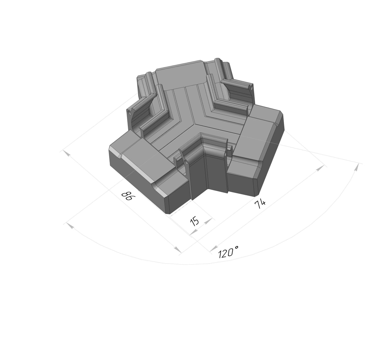 №10 Кут перехрестя 120° Alteza 35мм 3D